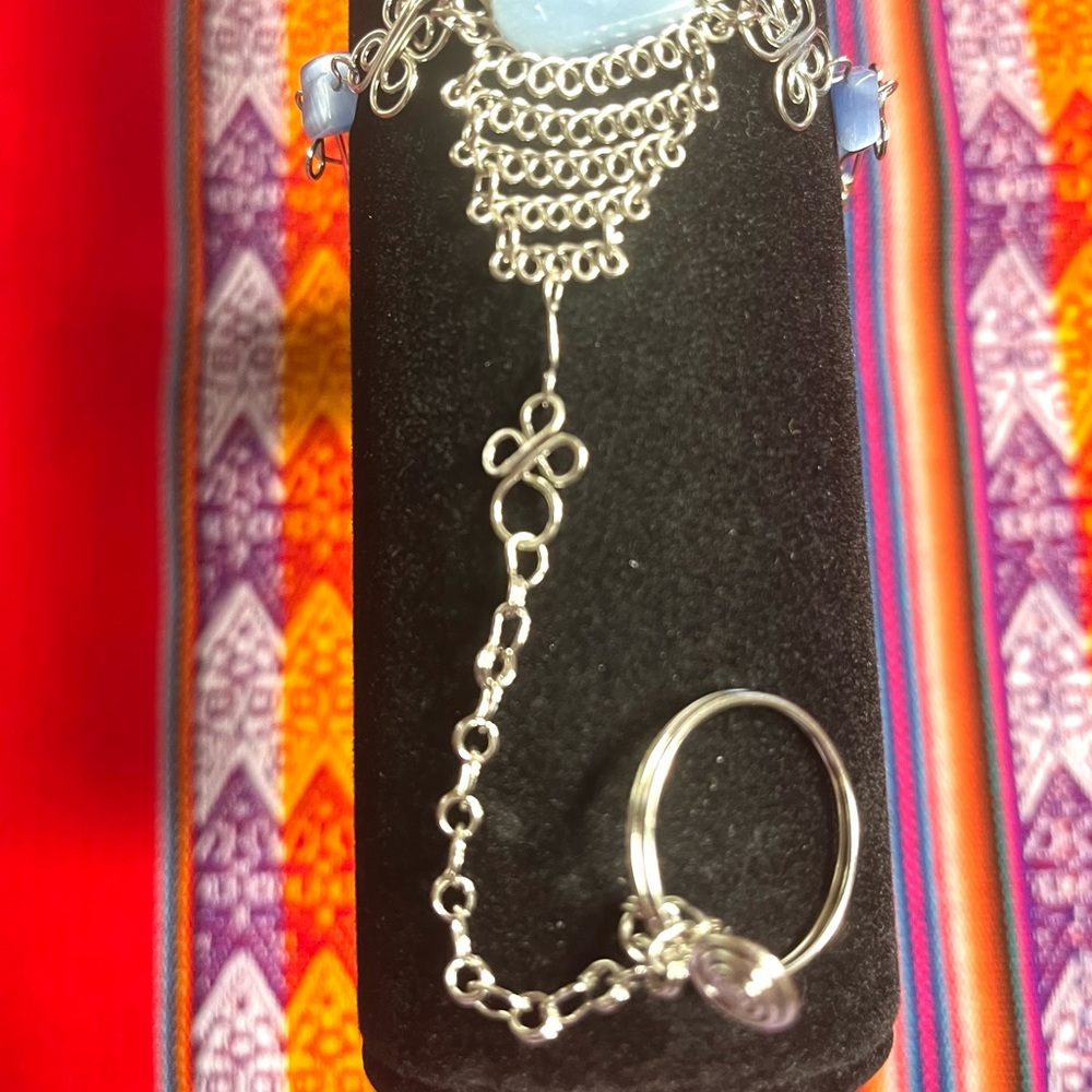 Angelite Stone and Alpaca Silver Slave Bracelet